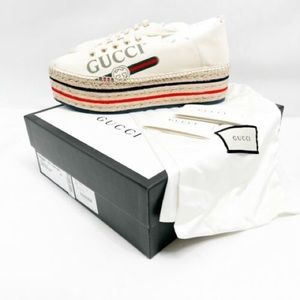 Gucci Cream Sepang Canvas Logo Platform Espadrilles Sneakers